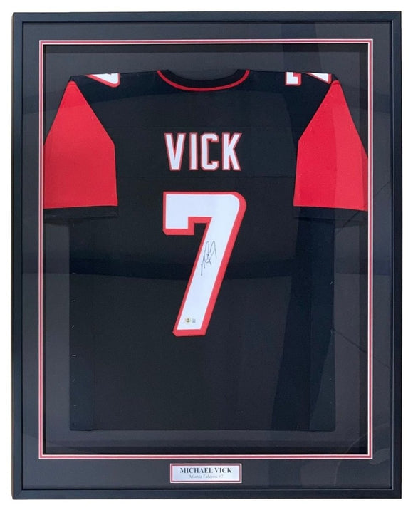 Michael Vick Atlanta Signed Framed Black Football Jersey BAS ITP - Sports Integrity