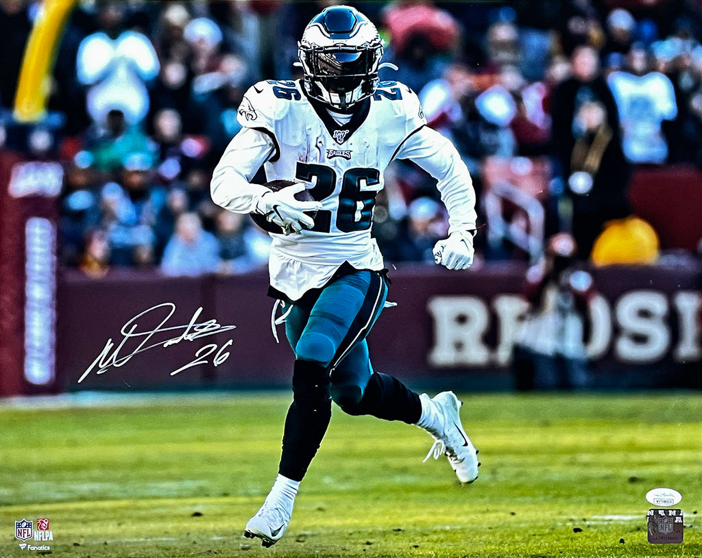 Philadelphia Eagles Miles Sanders Autographed 16 x 20 Running in Black  Jersey Photograph