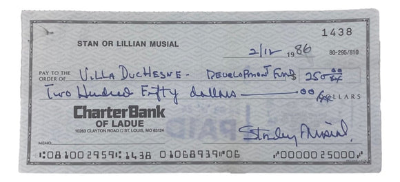 Stan Musial St. Louis Cardinals Signed Bank Check #1438 BAS - Sports Integrity