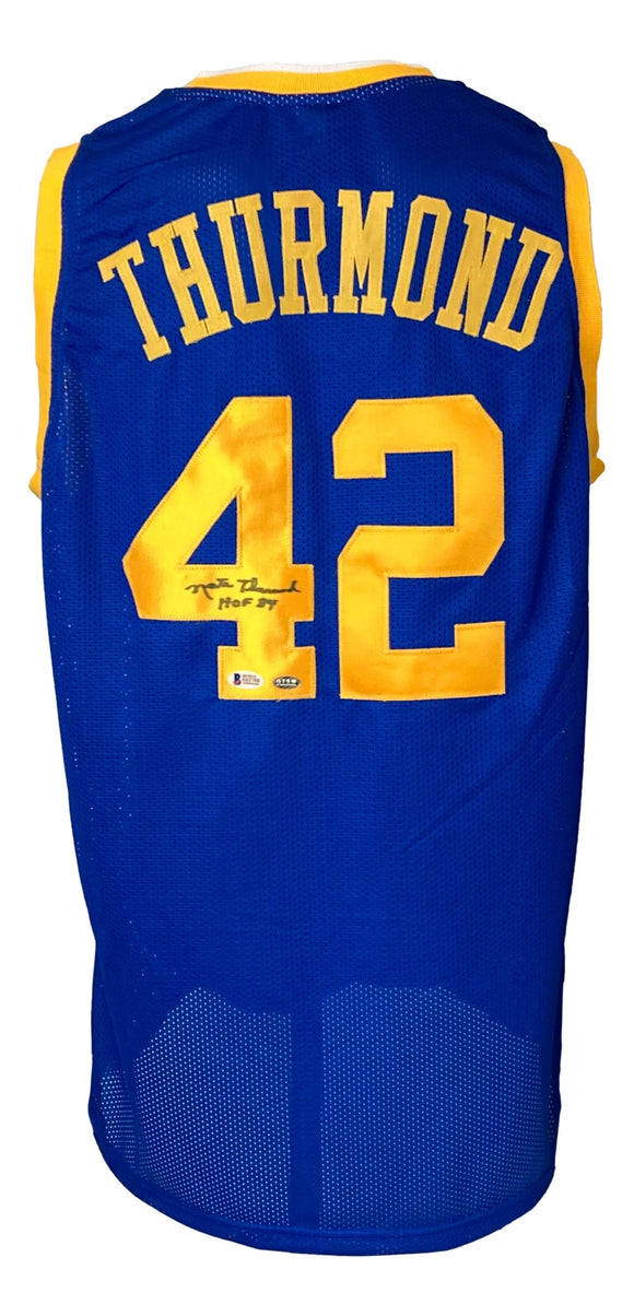 Nate Thurmond Golden State Signed Blue Basketball Jersey HOF 84 Inscribed BAS