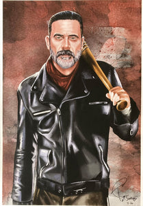 Negan 13x19 The Walking Dead Lithograph Signed by Tony Santiago