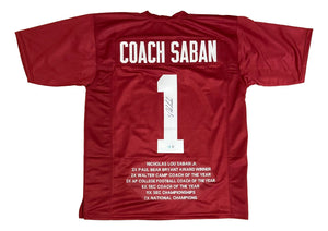 Nick Saban Alabama Signed Crimson Stat Football Jersey BAS