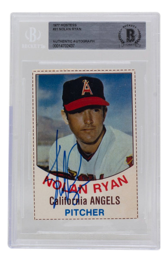 Nolan Ryan Signed 1977 Hostess California Angels Baseball Card #81 BAS 437 - Sports Integrity