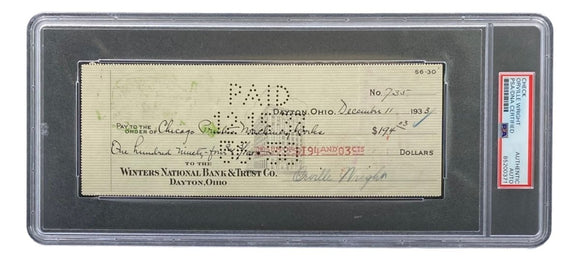 Orville Wright Signed Slabbed Bank Check PSA/DNA 85200371 - Sports Integrity