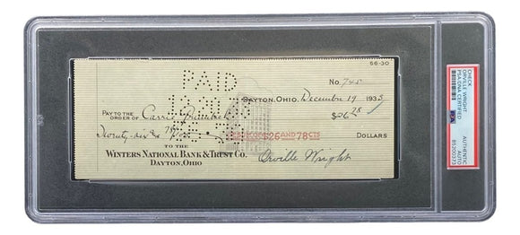 Orville Wright Signed Slabbed Bank Check PSA/DNA 85200373 - Sports Integrity