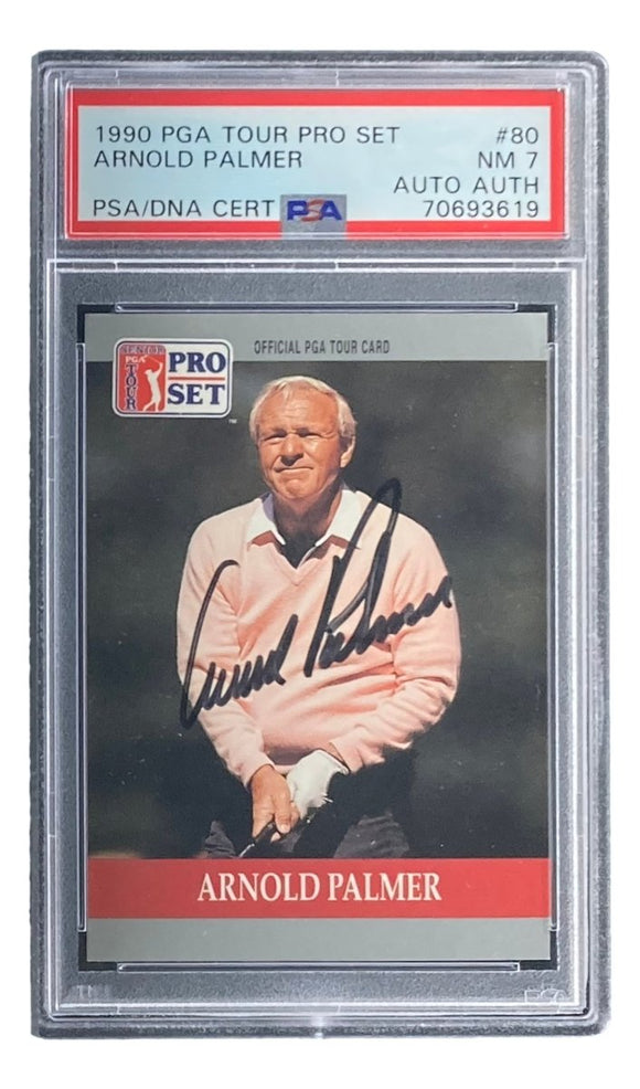 Arnold Palmer Signed 1990 Pro Set #80 PGA Golf Trading Card PSA/DNA NM 7 - Sports Integrity