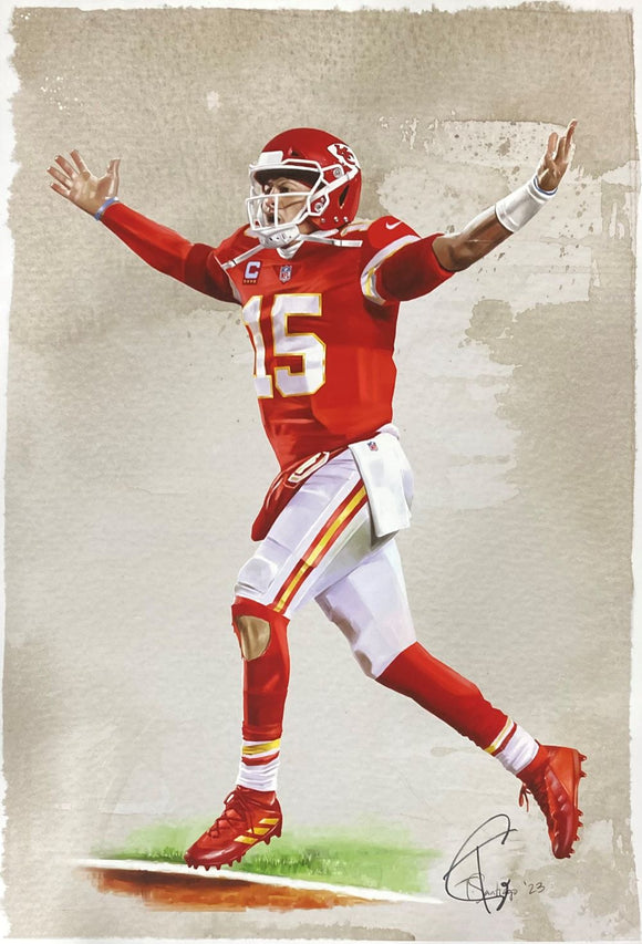 Patrick Mahomes 13x19 Kansas City Chiefs Lithograph Signed by Tony Santiago