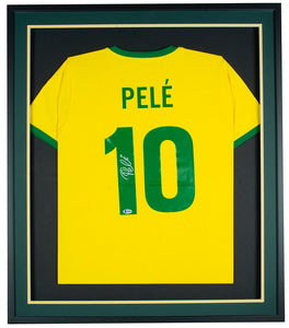 Pele Signed Framed Yellow Brazil Soccer Jersey BAS - Sports Integrity