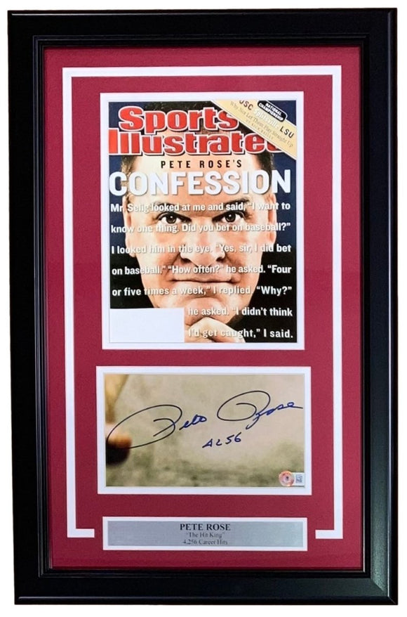 Pete Rose Signed Framed Cut Sig w/ 8x10 Cincinnati Reds Photo 4256 Inscribed BAS - Sports Integrity