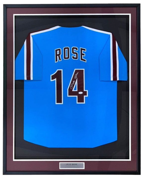 Pete Rose Philadelphia Signed Framed Blue Baseball Jersey JSA Hologram - Sports Integrity