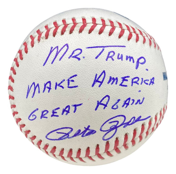 Pete Rose Reds Signed MLB Baseball Mr Trump Make America Great Again JSA