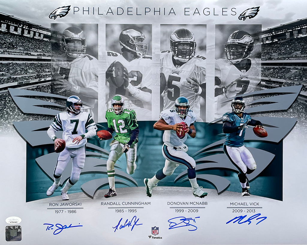 Ron Jaworski-Randall Cunningham-Donovan McNabb Triple Signed 16×20 Photo –  Eagles QB Legends Custom