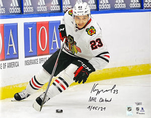 Philipp Kurashev Signed 16x20 Chicago Blackhawks Photo NHL Debut Insc Fanatics - Sports Integrity