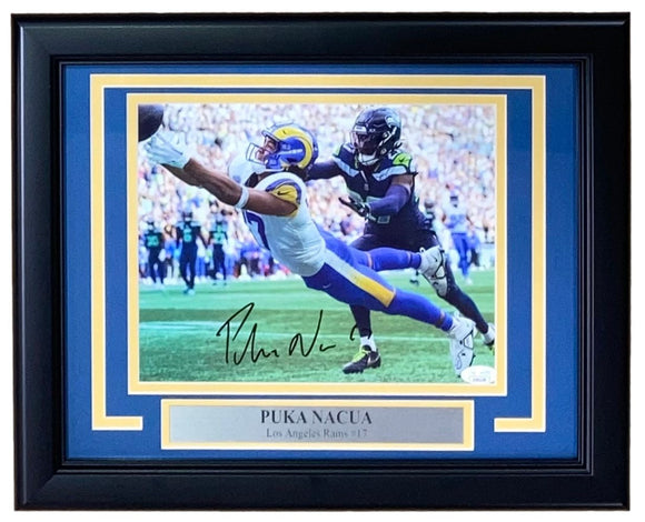 Puka Nacua Signed Framed 8x10 Los Angeles Rams Photo JSA Hologram