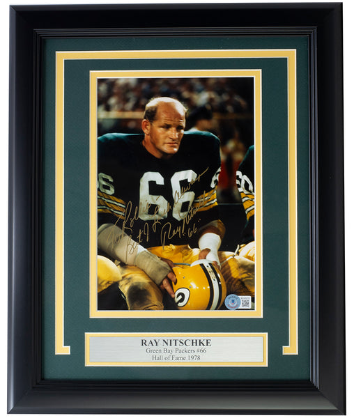 Ray Nitschke Signed Packers 35 x 43 Custom Framed Display with