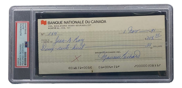 Maurice Richard Signed Montreal Canadiens Bank Check #184 PSA/DNA - Sports Integrity