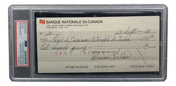 Maurice Richard Signed Montreal Canadiens Bank Check #20 PSA/DNA - Sports Integrity