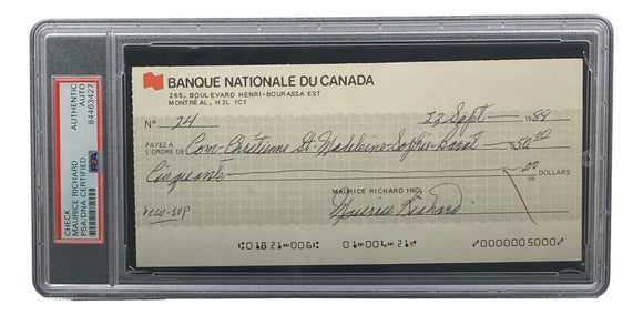 Maurice Richard Signed Montreal Canadiens Bank Check #24 PSA/DNA - Sports Integrity