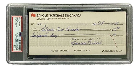 Maurice Richard Signed Montreal Canadiens  Bank Check #26 PSA/DNA