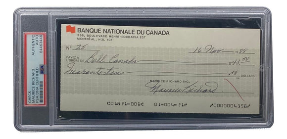 Maurice Richard Signed Montreal Canadiens Bank Check PSA/DNA 84463446 - Sports Integrity