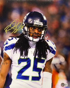 Richard Sherman Signed 11x14 Seattle Seahawks White Jersey Photo BAS - Sports Integrity