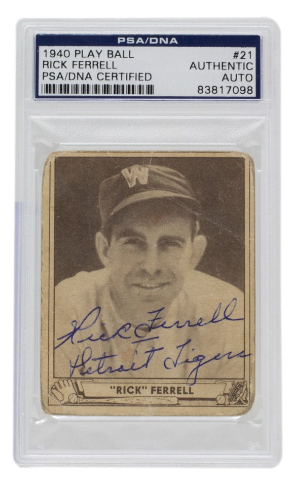 Rick Ferrell Signed 1940 Play Ball Baseball Card #21 Detroit Tigers Insc PSA/DNA - Sports Integrity