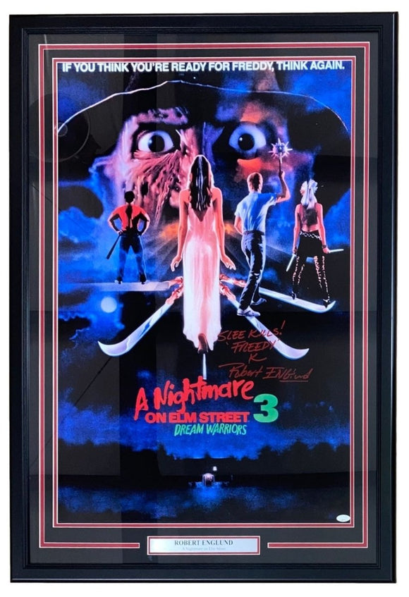 Robert Englund Signed Framed 22x34 A Nightmare On Elm St 3 Poster w/ 2 Insc JSA - Sports Integrity