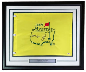 Robert O'Neill Signed Framed 2001 Masters Golf Flag Never Quit Insc PSA Hologram - Sports Integrity