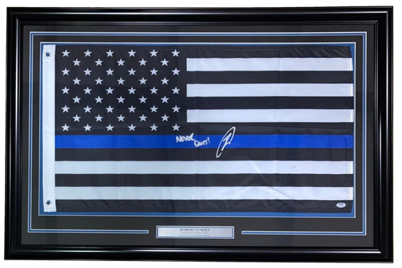 Robert O'Neill Signed Framed Blue Line American Flag Never Quit PSA ITP Hologram - Sports Integrity