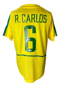 Roberto Carlos Signed Brazil Yellow Nike XL Soccer Jersey BAS - Sports Integrity