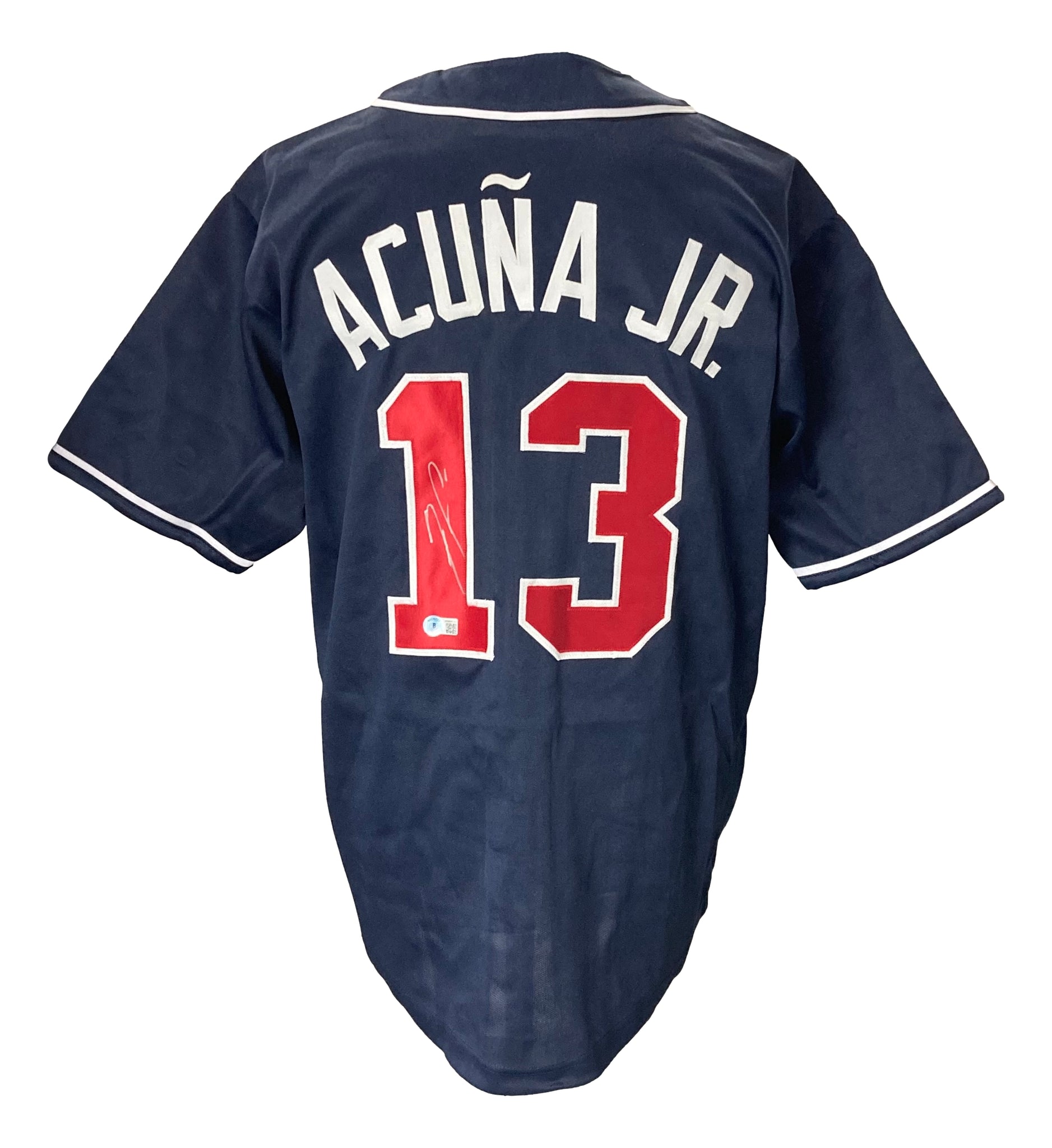 Ronald Acuna Jr Signed Custom Navy Blue Pro-Style Baseball Jersey