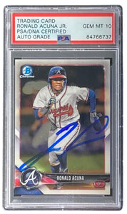 Ronald Acuna Jr Signed 2018 Bowman Chrome #BCP1 Rookie Card PSA Auto Gem MT 10