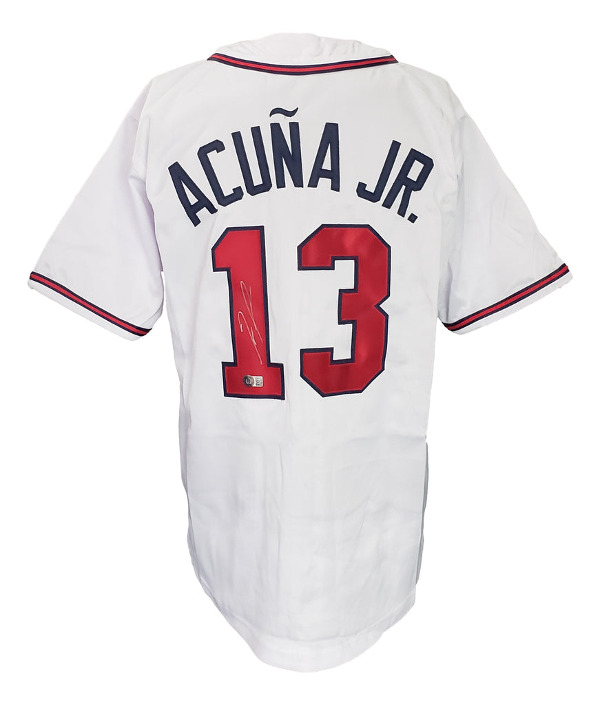 Ronald Acuna Jr Signed Custom White Pro-Style Baseball Jersey BAS Itp