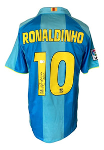 Ronaldinho Signed FC Barcelona 2007 Nike Soccer Jersey R10 Inscribed BAS - Sports Integrity