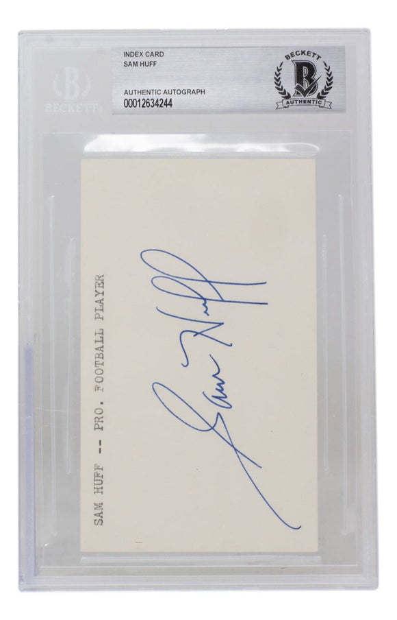 Sam Huff Signed Slabbed New York Giants Index Card BAS - Sports Integrity