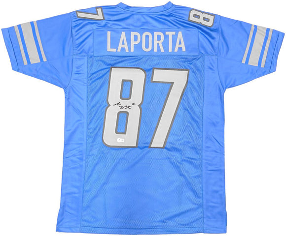 Sam LaPorta Detroit Signed Blue Football Jersey BAS ITP