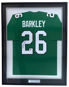 Saquon Barkley Philadelphia Signed Framed Kelly Green Football Jersey BAS ITP