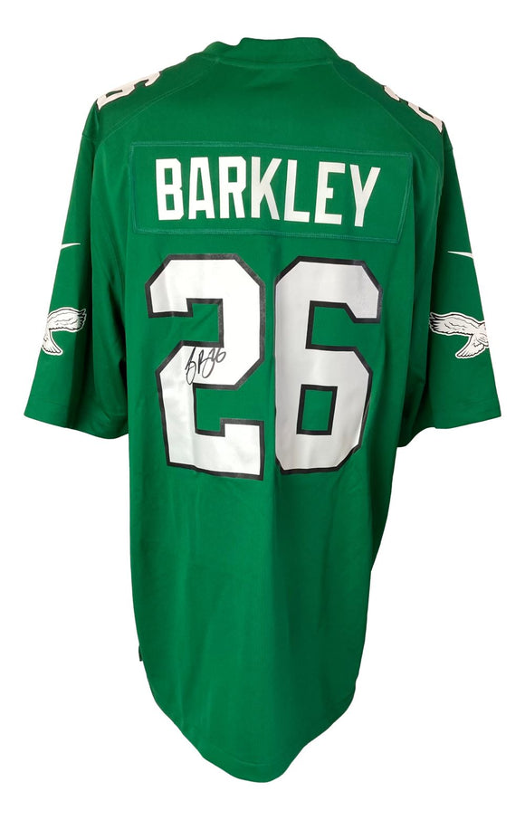 Saquon Barkley Signed Eagles Nike Kelly Green Game Replica Jersey BAS ITP