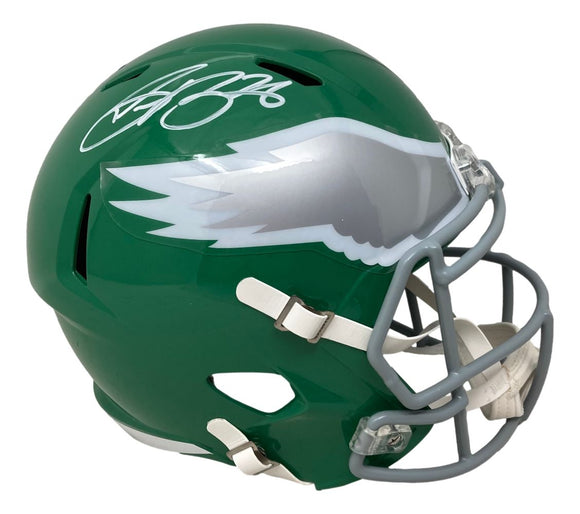 Saquon Barkley Signed Eagles Full Size Kelly Green Replica Speed Helmet BAS ITP - Sports Integrity