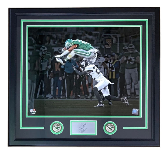 Saquon Barkley Framed 16x20 Eagles Reverse Hurdle Photo w/ Laser Engraved Auto