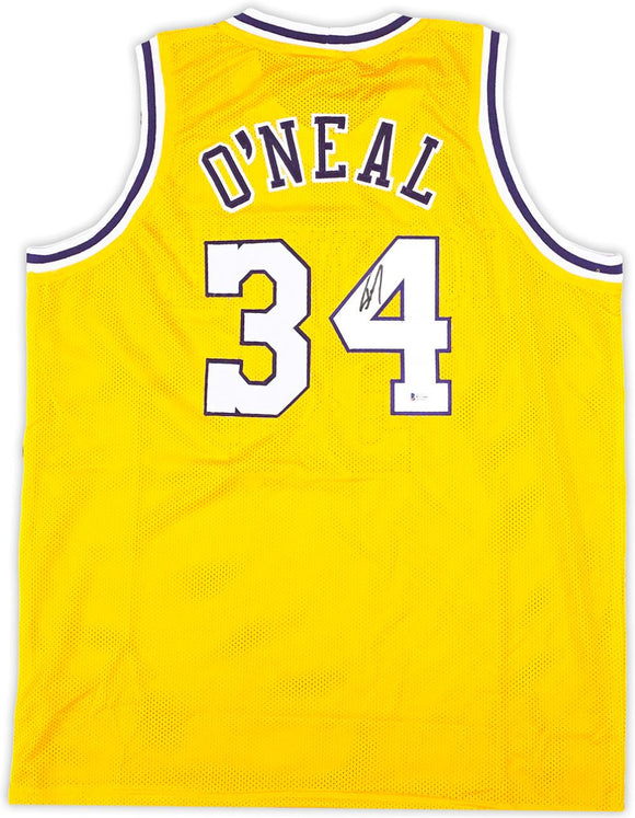 Shaquille O'Neal Los Angeles Signed Gold Basketball Jersey BAS