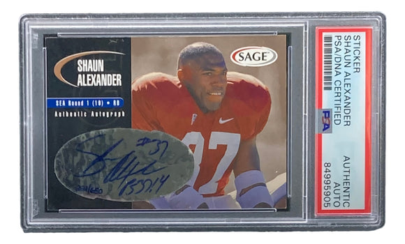 Shaun Alexander Signed Seattle Seahawks 2000 Sage #A2 Rookie Card PSA/ –  Sports Integrity