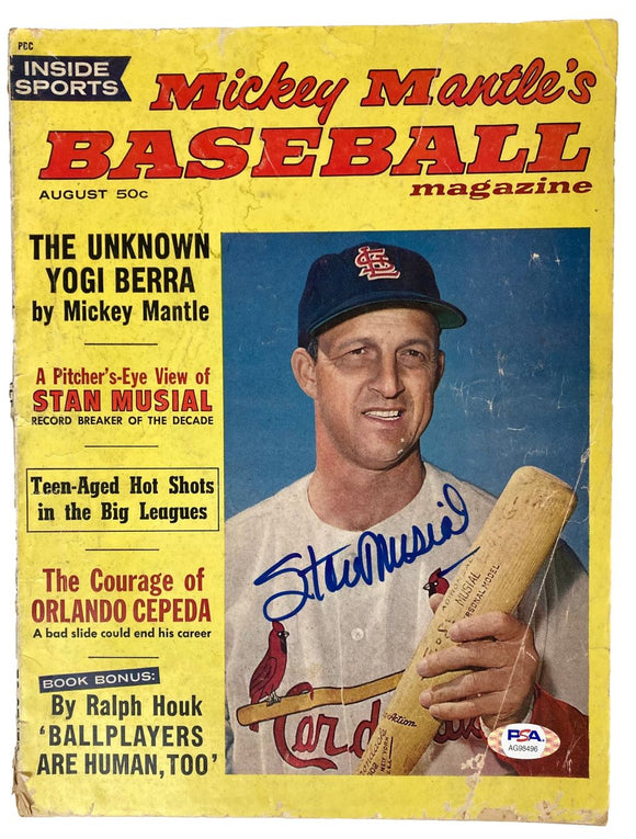 Stan Musial St. Louis Cardinals Signed 1962 Mickey Mantle Baseball Magazine PSA