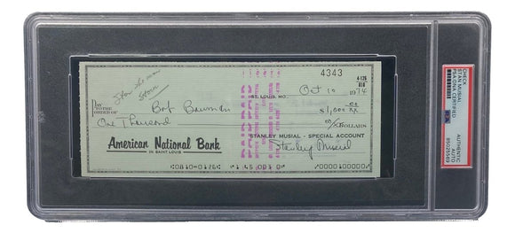 Stan Musial St. Louis Cardinals Signed Bank Check PSA/DNA 85025569 - Sports Integrity