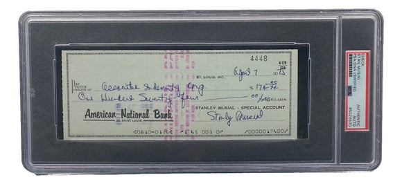 Stan Musial St. Louis Cardinals Signed Bank Check PSA/DNA 85025570 - Sports Integrity