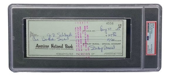 Stan Musial St. Louis Cardinals Signed Bank Check PSA/DNA 85025574 - Sports Integrity