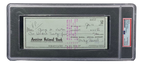 Stan Musial St. Louis Cardinals Signed Bank Check PSA/DNA 85025588 - Sports Integrity