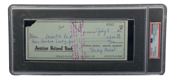 Stan Musial St. Louis Cardinals Signed Bank Check PSA/DNA 85025591 - Sports Integrity