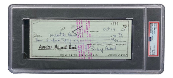 Stan Musial St. Louis Cardinals Signed Bank Check PSA/DNA 85025605 - Sports Integrity