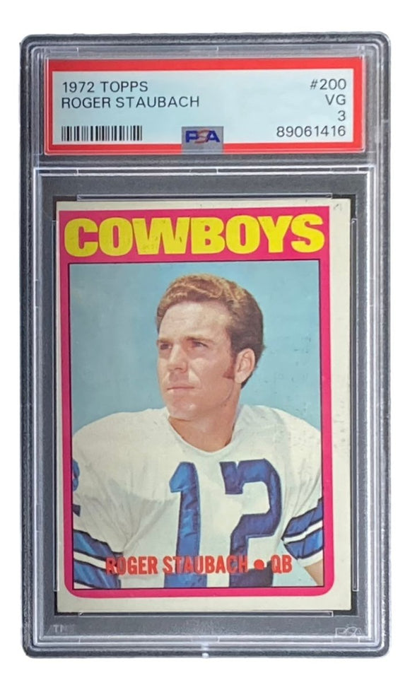 Roger Staubach Slabbed 1972 Topps #200 Cowboys Rookie Trading Card PSA VG 3 - Sports Integrity